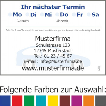 Terminzettel für Auto- und KFZ Werkstatt, Reifenhändler tb301-tb309 mit Eindruck